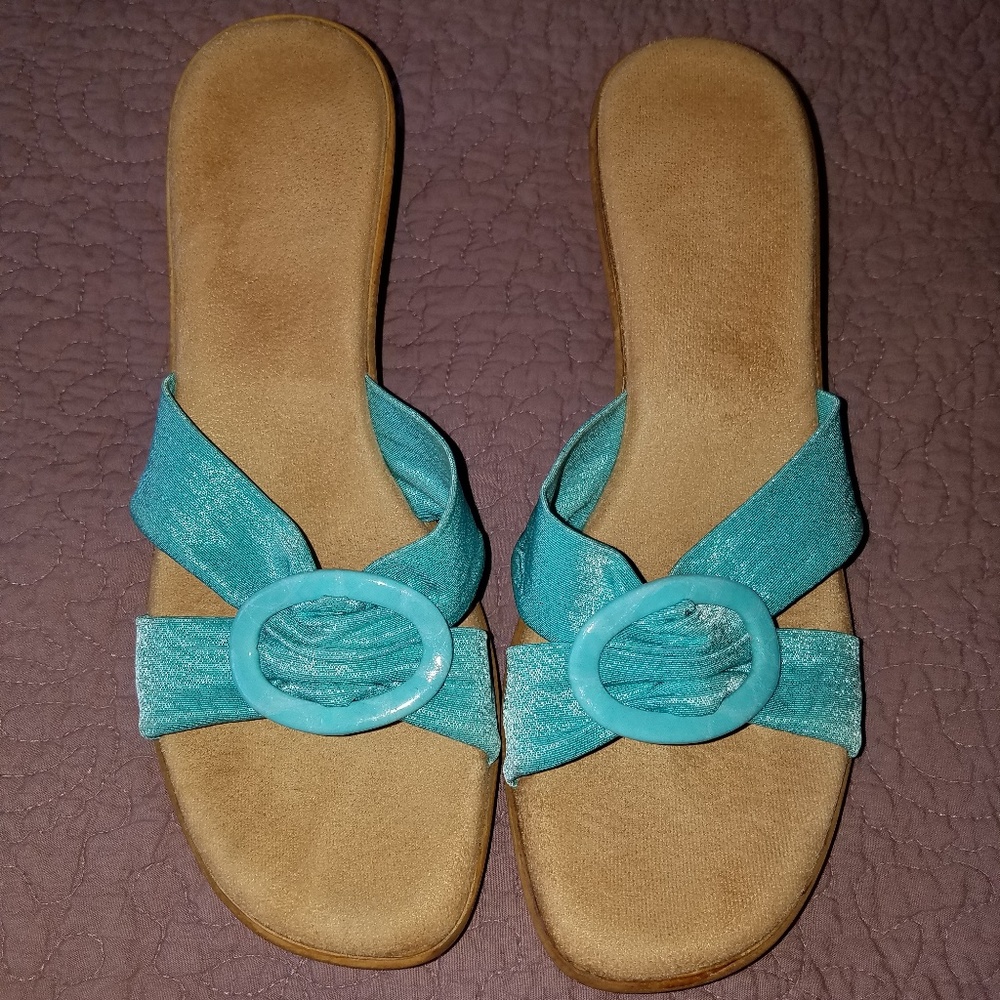 Made in Italy Cork Wedge Aquamarine Sandal Sz 6.5